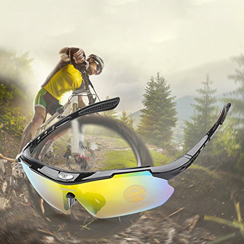 Sonnenbrille, Robesbon 5 in 1 Polarisiert Sportbrille / Fahrerbrille Verspiegelt mit 5 Brillengläser und Tasche für Herren und Damen, Geeignet für Fahrren und Sport wie Radsport, Schwarz - 3