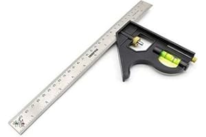 NESSUNA SQUADRA COMBINATA CON LIVELLA METRICA A BOLLA IN ALLUMINIO ANGOLO 45°90° 300 mm