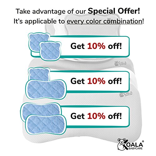 Orthopädisches Plattkopf Babykissen mit zwei entfernbaren Bezügen beugt vor / heilt Plagiozephalie (Schiefschädel-Kopfform) | Babykopfkissen für die korrekte Kleinkind-Position, perfekt für den Kinderwagen, das Kinderbett oder die Wiege – KoalaBabycare – Babykissen gegen Kopfverformung - 6