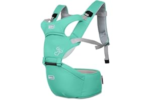 SONARIN Porte bébé Ergonomique avec Siège à Hanche,boucle rotative à papillon,Pur Coton Léger et Respirant/Multiposition:Ventral,Dorsaux,Pour Bebe et Enfant de 3 à 36 Mois(Vert)