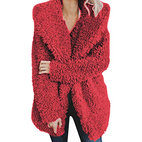 Overdose Womens Winter Jacket Coat Long Sleeve Faux Faux Fur Fluffy Lapel Warm-up Outerwear Casual Loose Cardigan