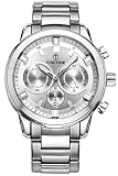 Findtime Herren Uhr Chronograph Analog Quarz mit Edelstahl Armband Silber Business Elegant Design