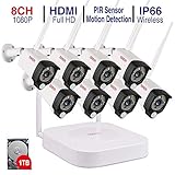 【Full HD 1080P Aufnahme】: Das Überwachungssystem bestehend aus 8CH 1080P Wireless NVR mit 8 Außen Wasserdichte Metallgehäuse 1080P Funkkameras. Eine hochmoderne Bildverarbeitung sorgt für natürliche Farben und schärfere Bilder in 2.0Megapixel Auflösung.