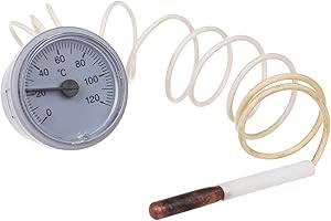 THERMIS Termómetro capilar redondo para calderas, sistemas de calefacción y refrigeración, analógico, diámetro de 37 mm, (0 – 120 °C) capilar 1000 mm