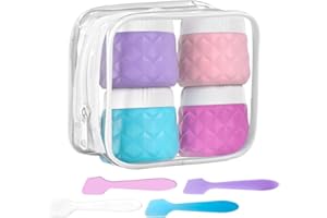 EUIEUT 4 Pcs Pot Créme Vide en Silicone, Pot Voyage Cosmétique 30ml, Récipients de Voyage à Remplir Anti-fuite, Contenants Cosmétiques avec Couvercle, avec Sac et Spatules, pour Vacances Salle de Bain