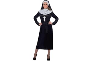 Smiffys Damska sukienka kostiumowa zakonnicy z paskiem i nakryciem głowy, czarna, średnia