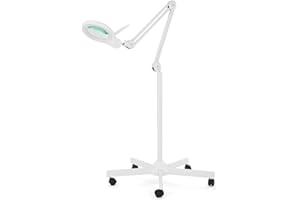 Neatfi (Nouveau modèle) Bifocals Lampe loupe Super LED 1 200 lumens avec base pivotante à 5 roues, double dioptrie 5/20, intensité variable, 60 LED SMD, lentille de 12,7 CM de diamètre (blanc)