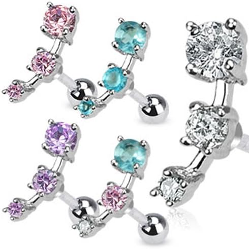 Blackama Cement Tragus Helix Ear Piercing with 3 Cubic Crystals Earring Mix