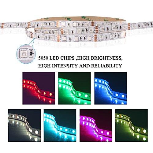 Roleadro LED Streifen Set 5M Mit Netzteil+ Ferbedienung IP20 300 Leds 5050 RGB Led Strip Dimmbar Nicht Wasserdicht Led Leiste Band 6000K - 2