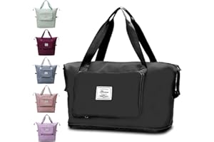 YAMEE Large Capacity Folding Travel Bag, Travel Lightweight Waterproof Carry on Luggage Bags with Fixed Strap, Dry and Wet Separation Foldable Travel Duffel Bag for Weekender Overnight Sports Gym (Black)