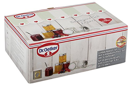 Dr. Oetker Einmachgläser mit Schraubverschluss und Twist-off Deckeln, Marmeladengläßer mit Etiketten zum Aufkleben und Beschriften, hitzebeständige Sturzgläser in Geschenkbox (Menge: 6 Stück) - 3