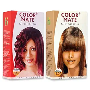 Color Mate Organic Rich Cream | Herbal Hair Colour For Women & Men | Enriched with Natural Oil | Instant Shine & Smoothness | Long Lasting Hair Colour | Soft & Silky Touch |No Ammonia Hair Color Combo Cooper Red + Light Blonde