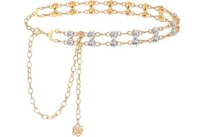 NOKDAL Cinturón Cadena Mujer Multicapa Cinturones de Cadena Metal Cinturon Moda Body Chain Ajustable Cinturón de Vestir Cadena de Cuerpo Vientre Cadena Pedreria Joyería para Vestidos Fiesta Accesorios