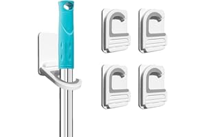 MANLOZ Colgador Escobas y Fregonas Pack 4 Unidades - Soporte Escobas Pared - Escobero Adhesivo - Escobero Exterior - Sujeta Escobas para Cocina, Baño, Jardín, Garaje - Colgador Adhesivo