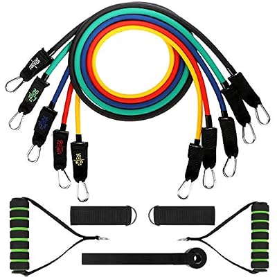 Spalexe Bande de Résistance Set, Bandes de Fitness Elastiques Kit avec Poignées, Ancre de Porte & Sangles Pied et étui de Transport pour Fitness Pilates Yoga Gym Entraînement