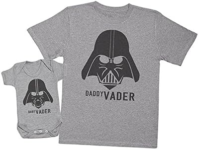 Zarlivia Clothing Baby Vader & Daddy Vader - Ensemble Père Bébé Cadeau - Hommes T-shirt & Body bébé - Gris - Large & 12-18 mois