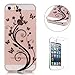Produktbild CaseHome Silicone Gel iPhone SE/5S/5 Hülle(Mit Frei HD Displayschutzfolie) Transparent Weiche Silikon Schutzhülle,Weicher Flexibel Klar Gel Silikon TPU Hülle Superdünn Stoßfest Tasche Telefon-Kasten Schutz Tasche Schutzhülle Durchsichtig Handyhülle Silikon Case Schale für Apple iPhone SE/5S/5 with Unique Black Pattern Design-Butterfly Floral Leaf
