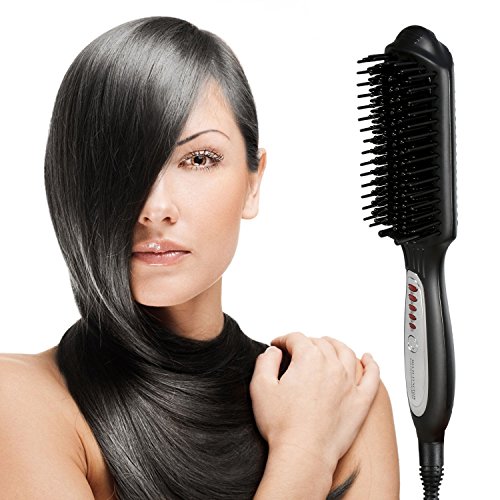 Euph Haarglätter 3-in-1 Haarglätter-Bürste Anion Instant-Magie gerade Haar Styling Haarbürste Hair Brush Anti Static Keramik Heizung Airstyler Comb-Farbe Auswahl (Schwarz)