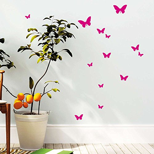 Wandtattoo Loft® Aufkleber Sticker „Schmetterlinge 13 Stück“ / 49 Farben zur Auswahl / kleinster Schmetterling 2,6 x 1,6 cm und größter Schmetterling 7 x 4 cm / pink / - 4