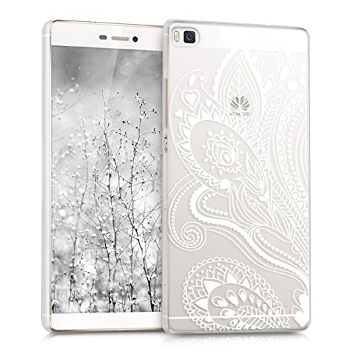 kwmobile Funda para Huawei P8 - Case pl  stico para m  vil - Cover trasero dise  o flor de paisley en blanco transparente