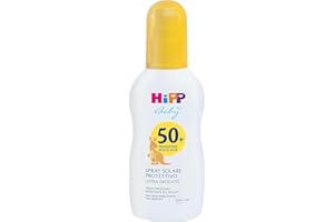HiPP - Baby - Spray Solare Protettivo per Bambini, SPF 50+, Protezione dai Raggi UVA e UVB, Resistente all'Acqua, Anti Scottature, Ultra Delicato, 1 Spray da 150 ml