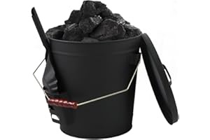 GIRXZYBX Schwarz Ascheeimer mit Deckel und Schaufel,19.5L Kohleeimer Aschetonne mit Henkel,Abkühlen und Transportieren heißer Glut,Indoor und Outdoor Ascheschaufel Kamin & Grill