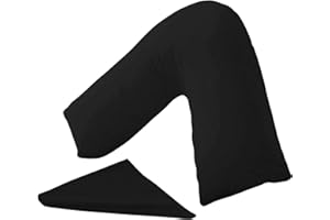 KANAK V Shaped Pillowcase Plain Polycotton Back & Neck Support V Pillow case cover - Orthopaedic/Pregnancy/Nursing Pillow Cover Only - Black