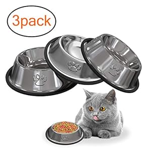 YHmall 3 Piezas Comedero Gato y Perro, Bebedero Gatos Acero Inoxidable Antivuelco y Antideslizante Pequeños(10.5cm x15cm x3cm)