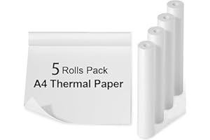 STREHKNEWEN Papel Térmico A4 para Impresora Portátil – 5 Rollos (210×30 mm, 30 Hojas/Rollo) Sin BPA, Secado Rápido y Compatible con Impresoras Térmicas A4 Phomemo M08F, Liene y HPRT