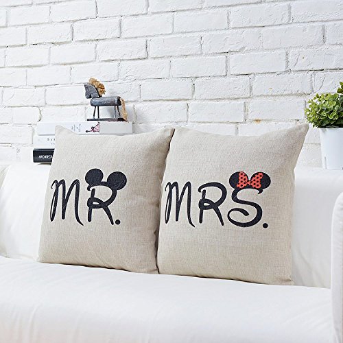 CIDBEST® Mr Mrs Kissenbezüge Liebhaber Hochzeit Kissen retro Baumwolle Kissen Buch Hochzeitsgeschenk Kaffee zuruck hotel Kissenbezug - 2
