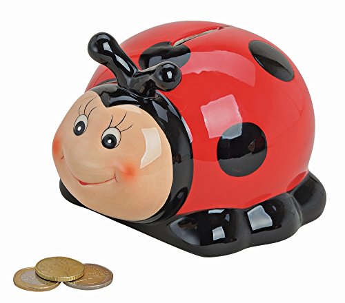 Marienkäfer-Spardose in Rot & Schwarz aus Keramik | Sparbüchse mit Schlüssel und Schloss | Kinder-Sparschwein klein abschließbar | Glücksbringer