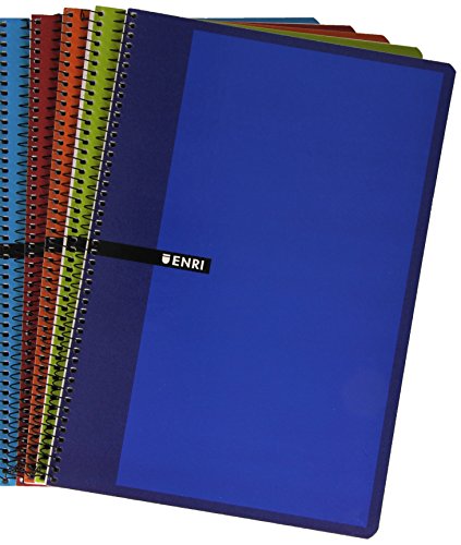 Enri 101085304Pack de 5 cuadernos con espiral simple, Pauta 3, tapas duras, colores surtidos