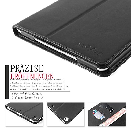 Ipad 9.7 2017 Hülle, Boriyuan Echt Leder Case Schutztasche aus echtem Leder mit Standfunktion, Auto Sleep Wake up und Fach für Kreditkarten, mit Displayschutzfolie + Stylus für das Apple Neu Ipad 9.7 Zoll – (Schwarz) - 4