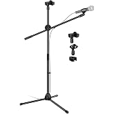 Coverzone 180cm Maksimum Uzunluk Mikrofon Standı Multi Fonksiyonel 2in1 Microphone Katlanabilir A&ccedil;ısı Ayarlanabilir Zemin &Uuml;st