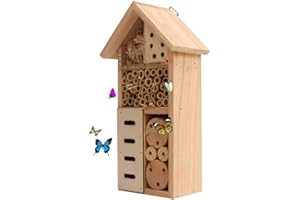 Courti Hôtel à insectes en bois 10 x 6 x 26 cm Maison coccinelle papillon pour divers insectes volants, maison naturelle pour jardin, abri de nidification en bambou
