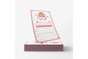 PRINTSERVIS 20 Biglietti Inviti Festa della prima Prima Comunione bimbo/bimba, Grafica a Scelta, personalizzabili con Nome, Data e Luogo (Bimba Cappelli Castani)