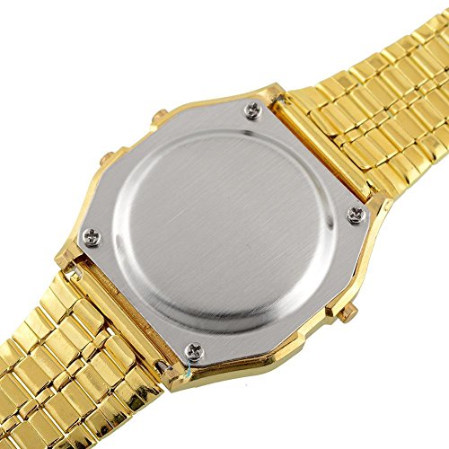 LED-Uhr Stil Echt Chrom Retro Edelstahl Band Digital Geschenk diameter of about 3.3cm gold - 4