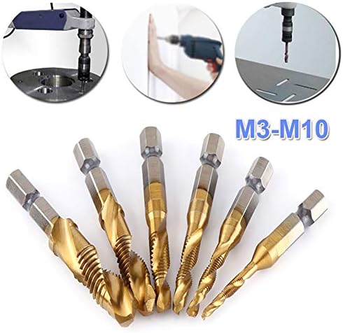 P12cheng Step Drill Bits,6Pcs M3-M10 Titanium Coated HSS 1/4 inch Hex Shank Screw Thread Tap Drill Bits - Golden