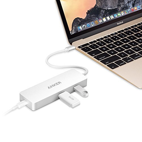 Anker Premium USB-C Hub mit Ethernet und Power Delivery, 2 USB 3.0 Ports, 1 USB C Ladeport, 1 Ethernet Port, Aluminiumgehäuse für das neue MacBook und ChromeBook Pixel (Weiß) - 6