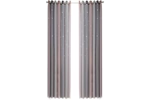 LIKEUDO 2 Stück Sterne Vorhang Verdunkelungsvorhänge Bunte Doppelschicht für Kinder Schlafzimmer Mädchen Kinderzimmer Sterne Vorhänge Doppelschicht Wohnzimmer Blickdicht Vorhänge 134x160 cm