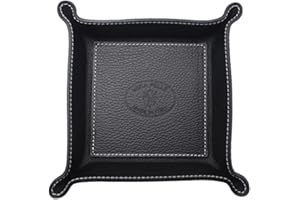 FrasiBags Svuotatasche Organizer Scrivania in Vera Pelle Made in Italy, Svuota Tasche Vassoio Porta Oggetti in Pelle Quadrato (Nero)