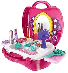 Kesari Nandan Carry Along 22 Pcs Beauty Kit Makeup Set Toy for Kids Girl Kids Mini Beauty Briefcase with Beauty Usable Accessories and Suitcase (Pack of 1) (Beauty Set Box)