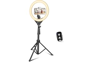 UBeesize Luce ad anello con treppiede, luce ad anello per selfie da 10", con treppiede da 62", controllo touch e telecomando Bluetooth, luce ad anello con treppiede per cellulare per Live