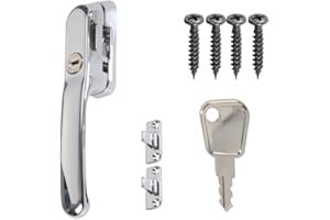 FixRello Fastener Casement Window Handle for Timber Surfaces | with Key, Mount/Wedge and Screws for Easily Installation and Security (1, Chrome)