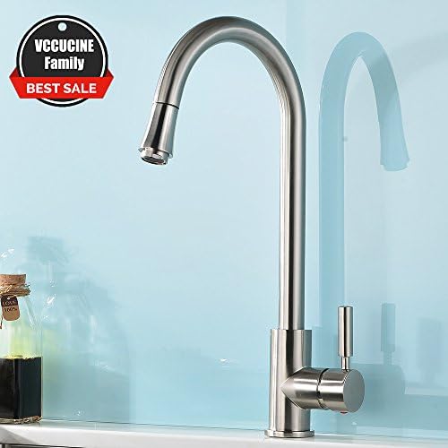 Modern Stainless Steel Brushed Nickel Pull Out Sink Mixer Kitchen Taps, Swivel Spout Pull Down Single Lever Kitchen Tap