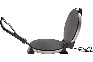 FRICIENC 25.50 cm Electric Tortilla Press Roti Maker Tortilla Maker Multi-Purpose Automatic Maker with Non-Stick Hotplates for Homemade Tortillas with Free Roti Warmer