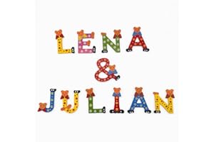 JULIAN BRINK Bunte Holzbuchstaben mit Bärenmotiv – Personalisierte Kinderzimmer Deko – Türbuchstaben aus Holz für Namen – Handgefertigte Buchstaben für Kinderzimmer & Babyzimmer – Geschenk zur Geburt (E)