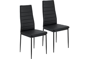 ‎JUSKYS Juskys Esszimmerstühle Loja 2er Set mit Kunstleder Bezug & hoher Rückenlehne - stabiles Stahl Gestell bis 120 kg belastbar - 2 Stühle für Esszimmer & Küche Küchenstühle Esszimmerstuhl Schwarz