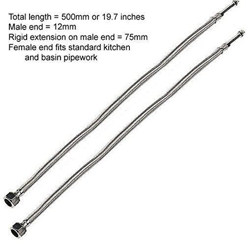 Flexible manguera tubo grifo colas para Monobloc Lavabo O Cocina Grifos 400 mm, 500 mm, 900 mm, x 10 mm y 12 mm (500 mm x 12 mm) por Grand Taps