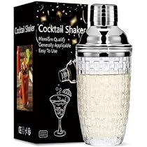 Shaker à Cocktail Verre 400ml - Avec Doseur Et Pelle - Doré - Style Rétro